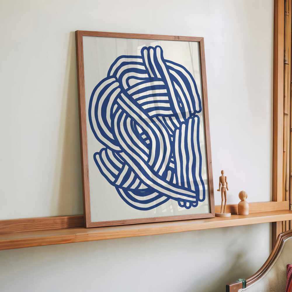 Line Art organische Form in Blau von Little Dean