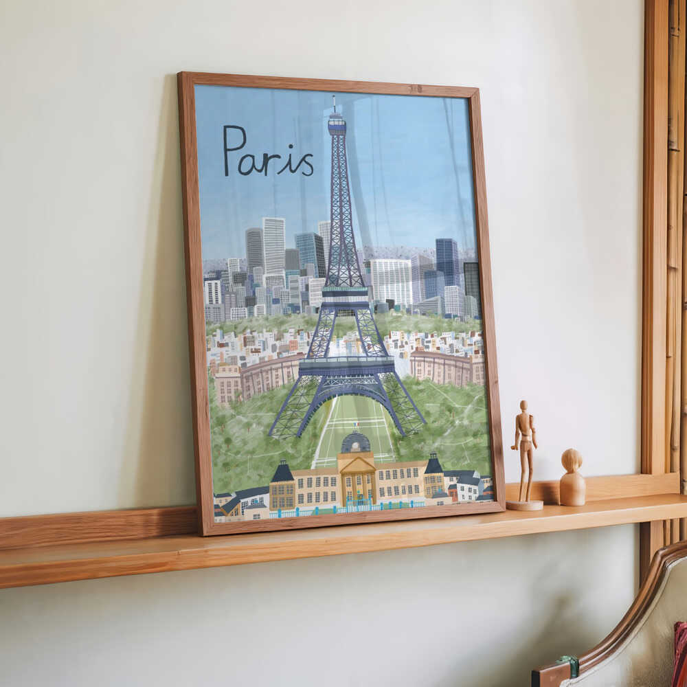 Eiffel Tower with Paris City in Background by Artist Carla Daly by Carla Daly