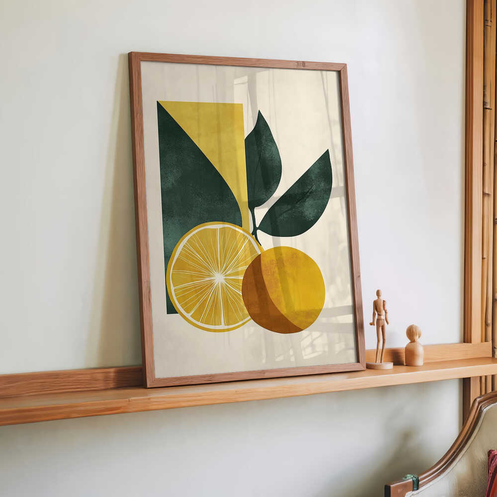 Yellow Lemon with Green Leaves Serenity by Annika Persson