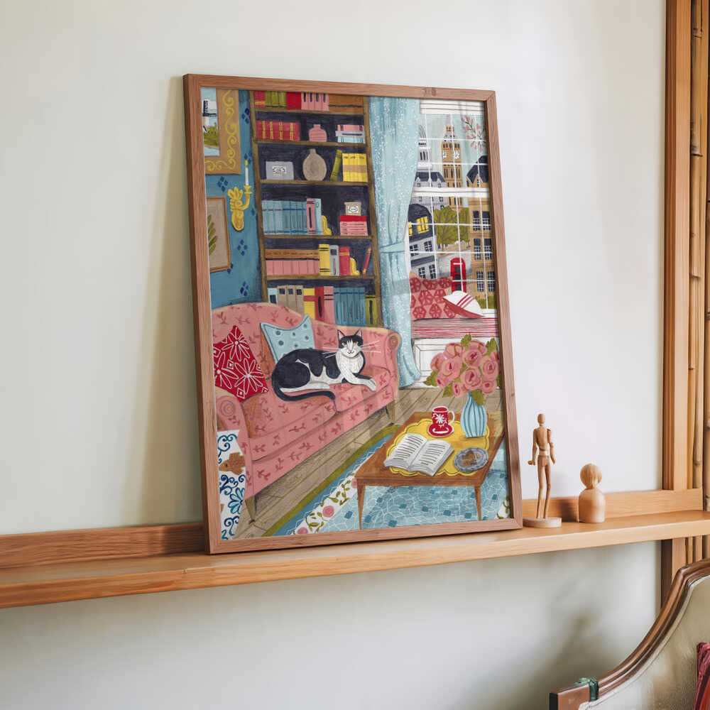 Katze auf Sofa in London Pastellfarben von Caroline Bonne Müller