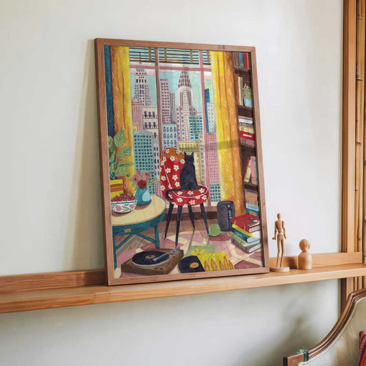 Cat in front of window in New York bright colours by Caroline Bonne Müller