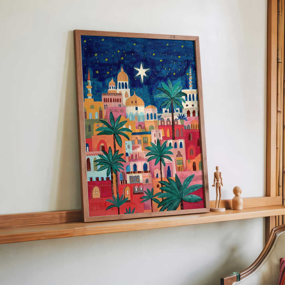 Oriental city under a starry sky in bright colours by Caroline Bonne Müller