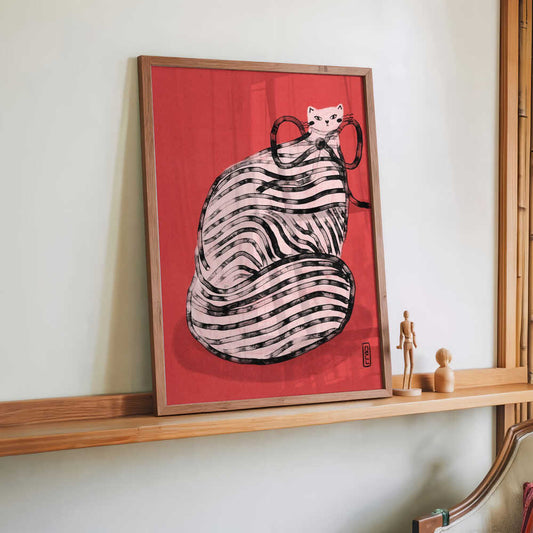 Black and White Stripe Cat Illustration Poster by Dirkie Nell