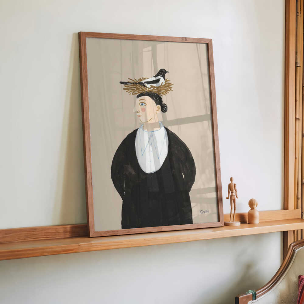 Woman with Magpie by Caroline Roberts