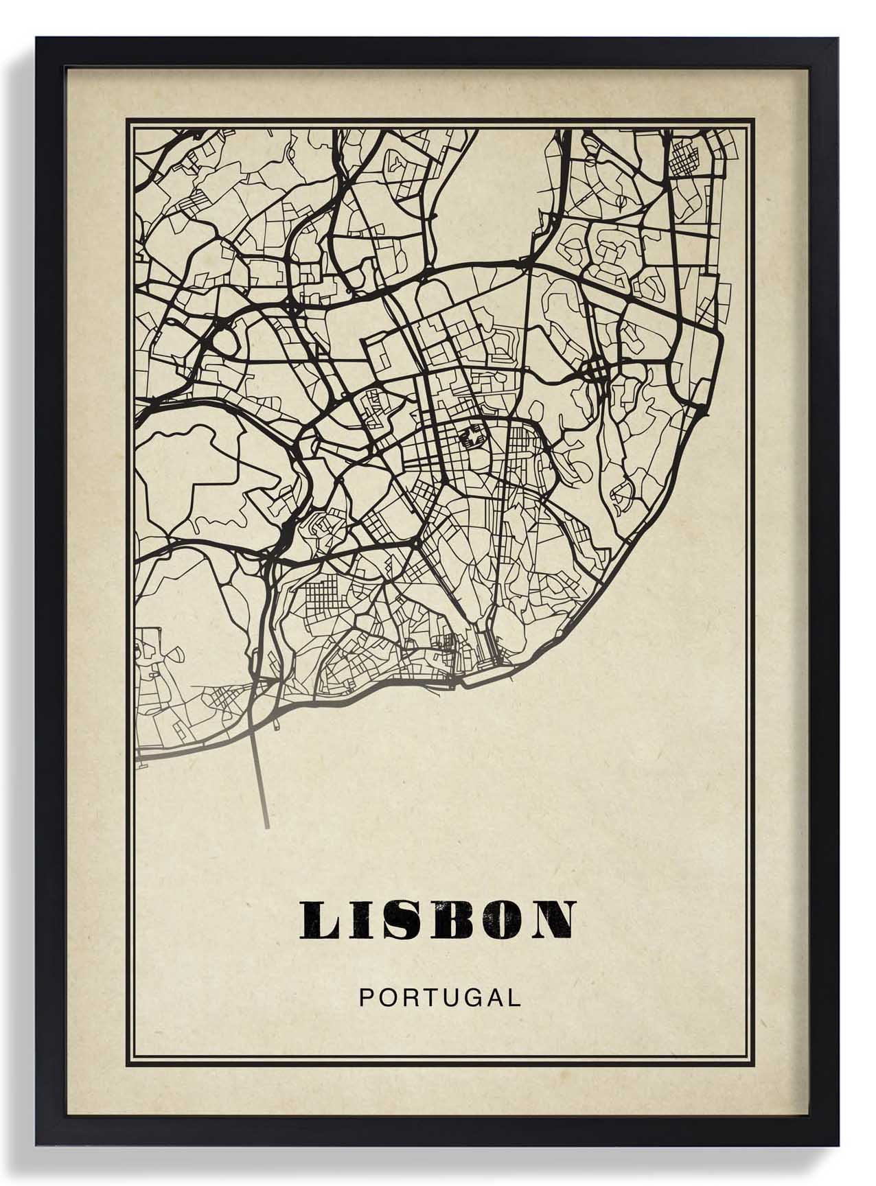 Lissabon Stadtplan Sepia Poster