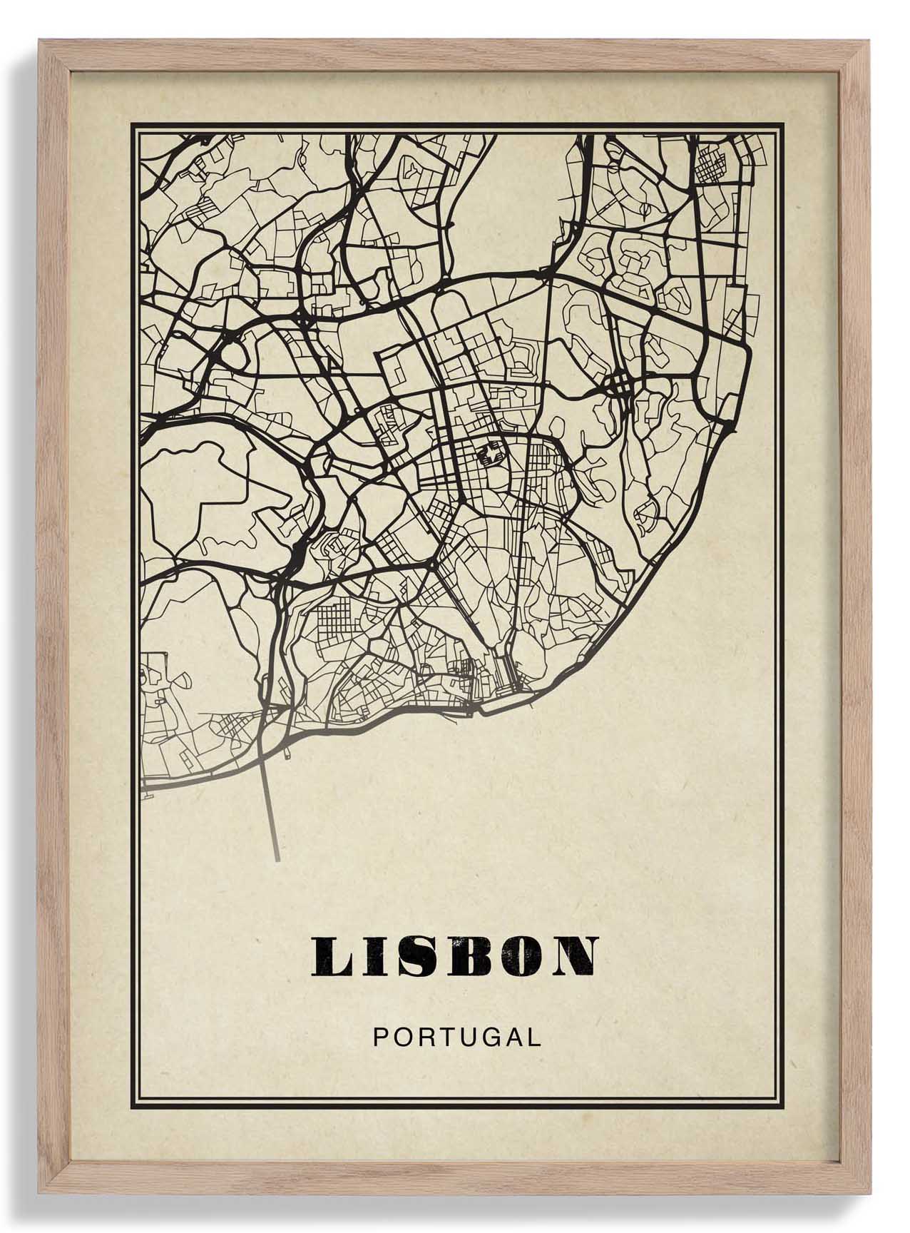 Lisbon City Map Sepia Poster