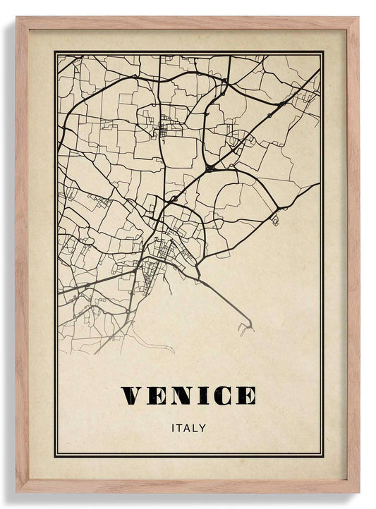 Venice City Map Sepia Poster