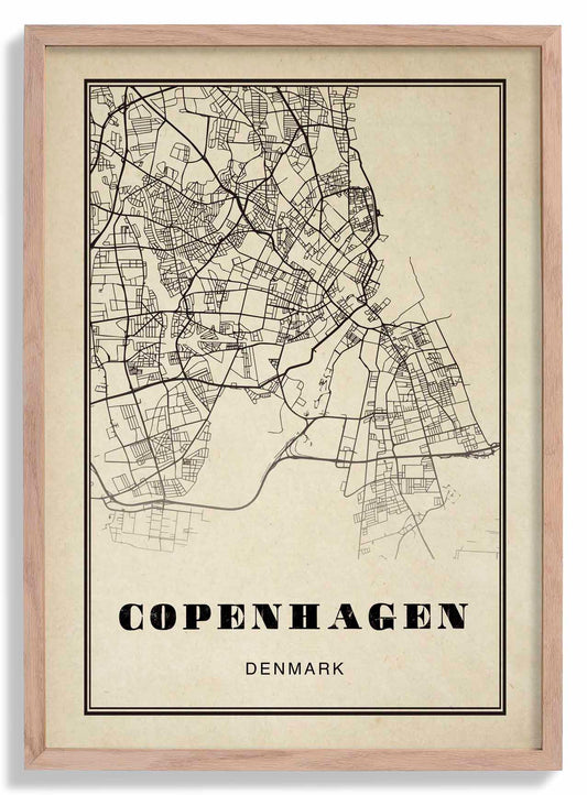 Copenhagen City Map Sepia Poster