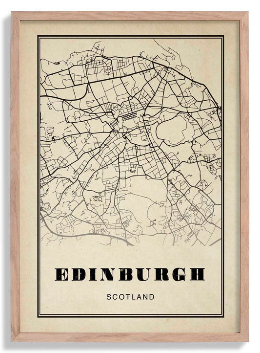 Edinburgh City Map Sepia Poster
