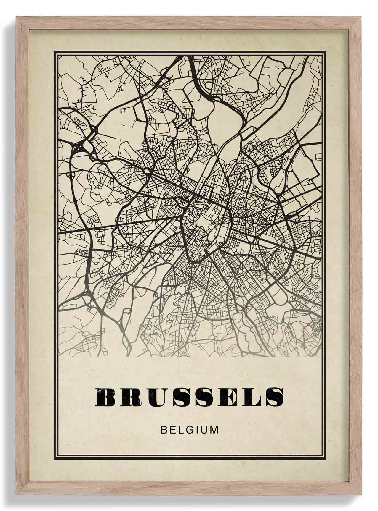 Brussels City Map Sepia Poster