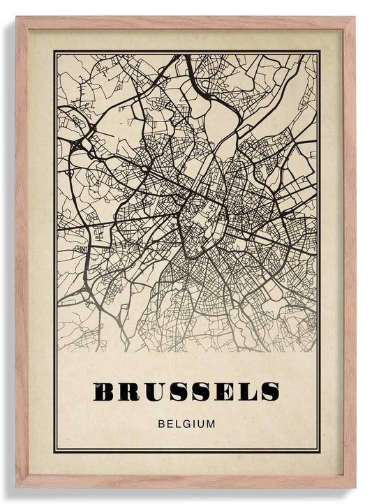 Brussels City Map Sepia Poster