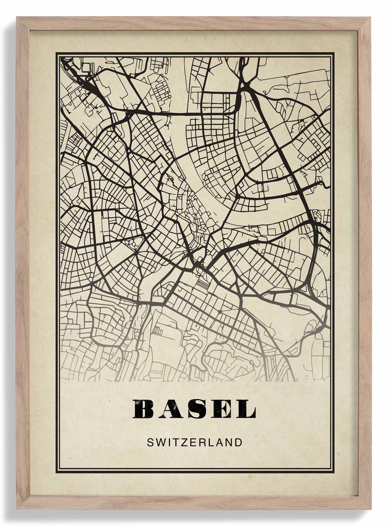 Basel City Map Sepia Poster