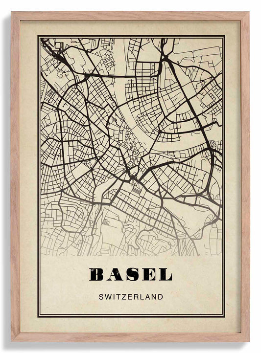 Basel City Map Sepia Poster