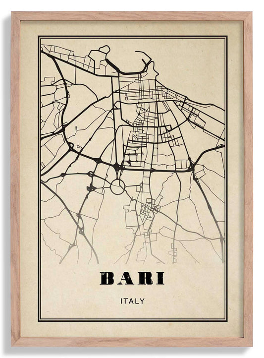 Bari City Map Sepia Poster