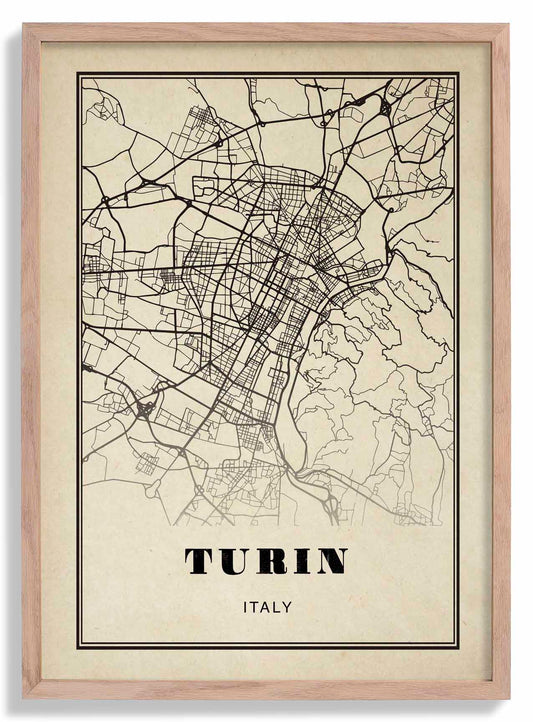 Turin City Map Sepia Poster