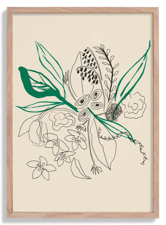 Bouquet Green and Black lines Art Poster