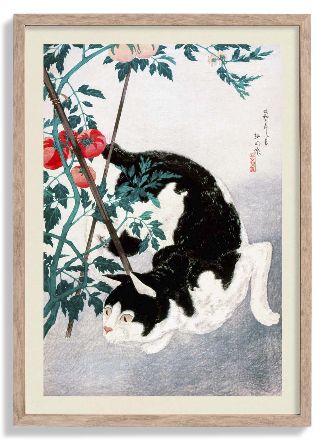 Cat with Tomato Plant by Takahashi Shōtei