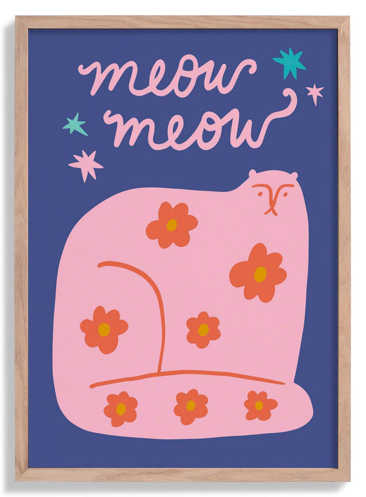Meow Meow Pink Cat Art Poster