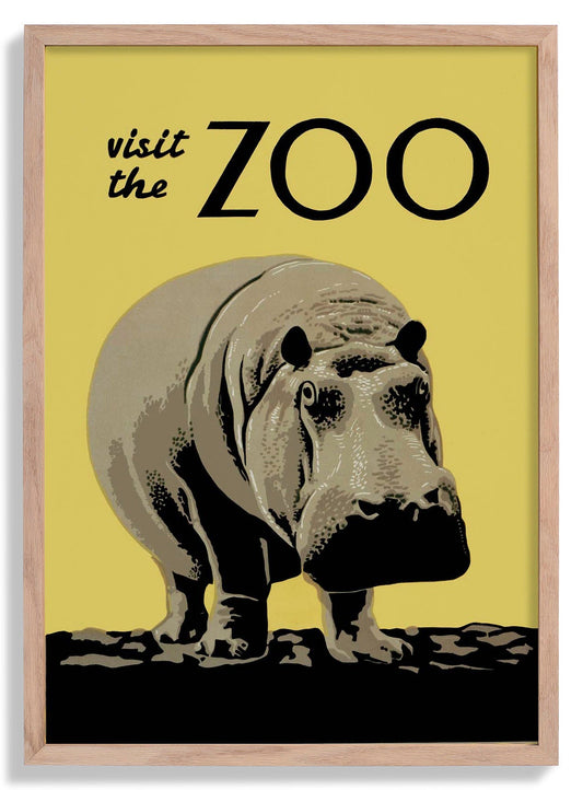 Visit the Zoo Vintage Hippo Poster
