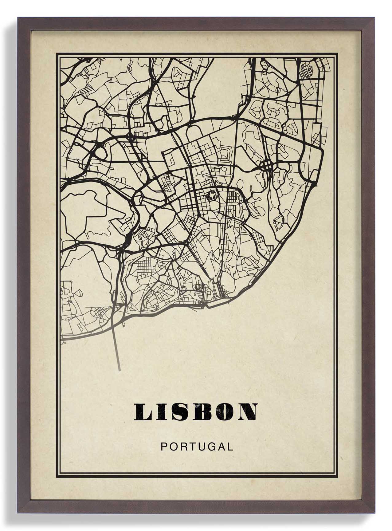 Lissabon Stadtplan Sepia Poster