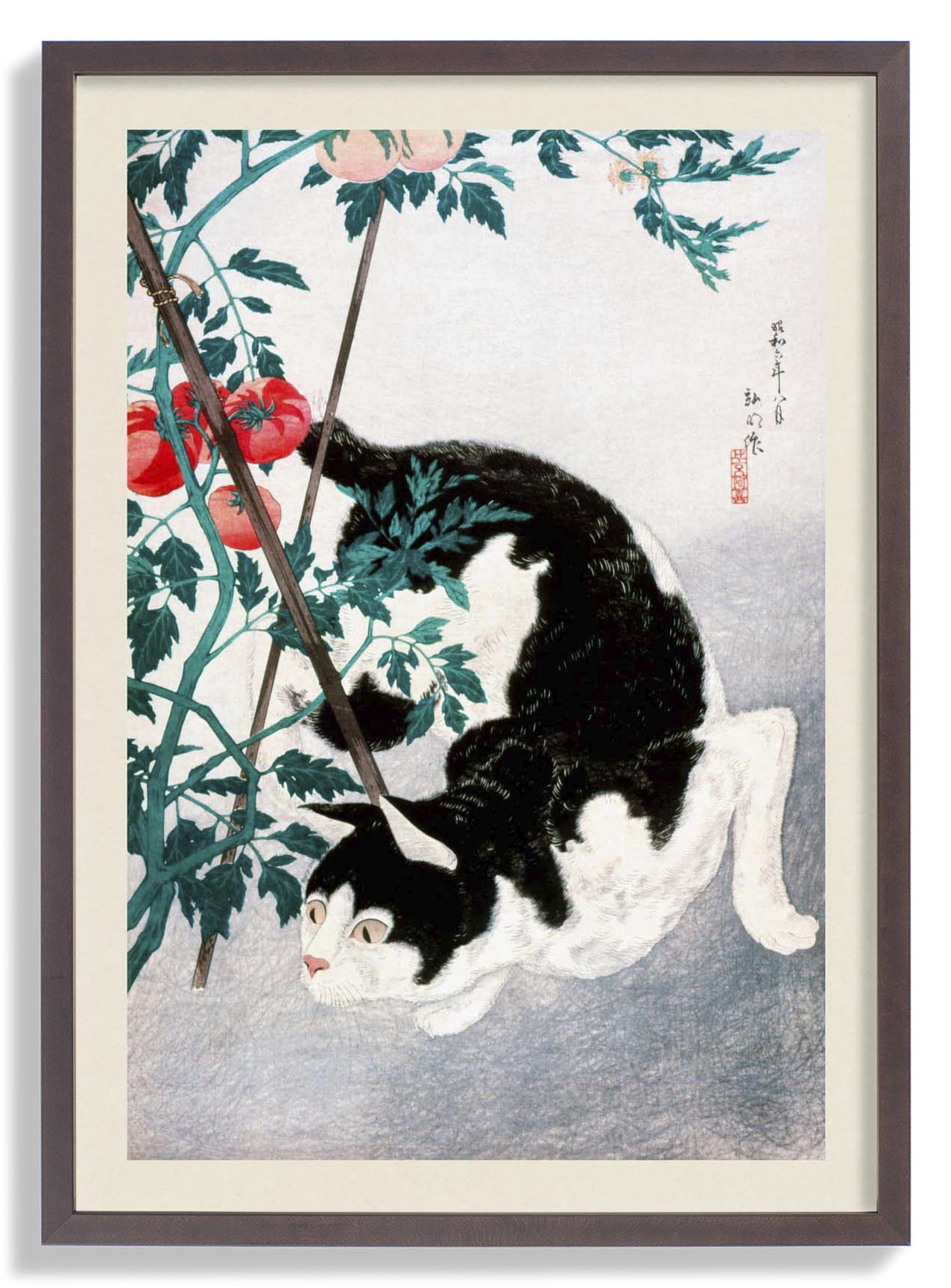 Cat with Tomato by Takahashi Shōtei