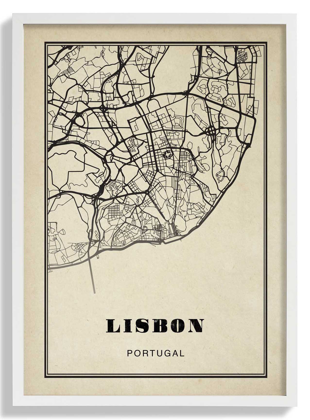 Lissabon Stadtplan Sepia Poster