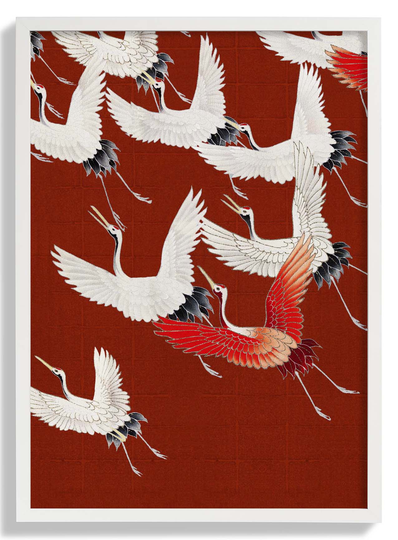 White Cranes in Red