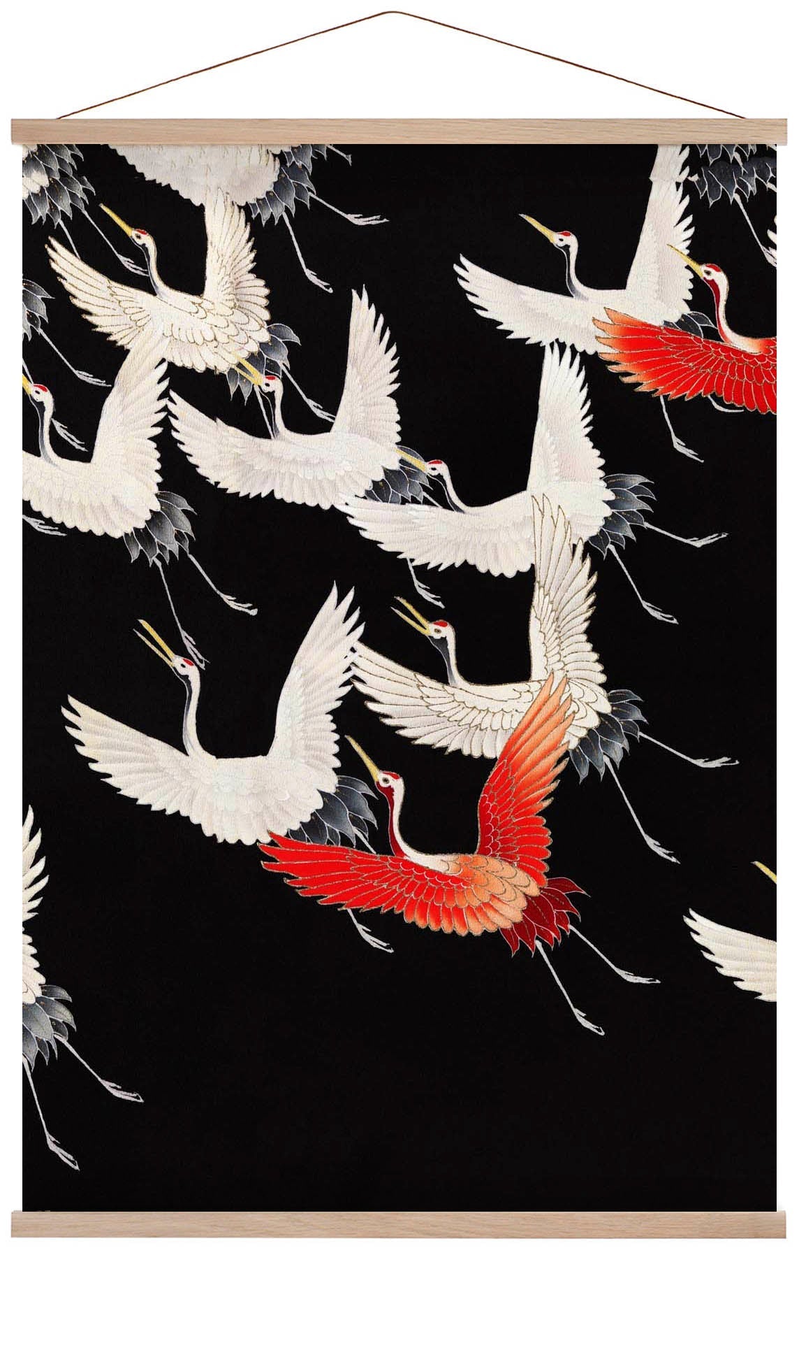 White Cranes and Red one flying Kimono