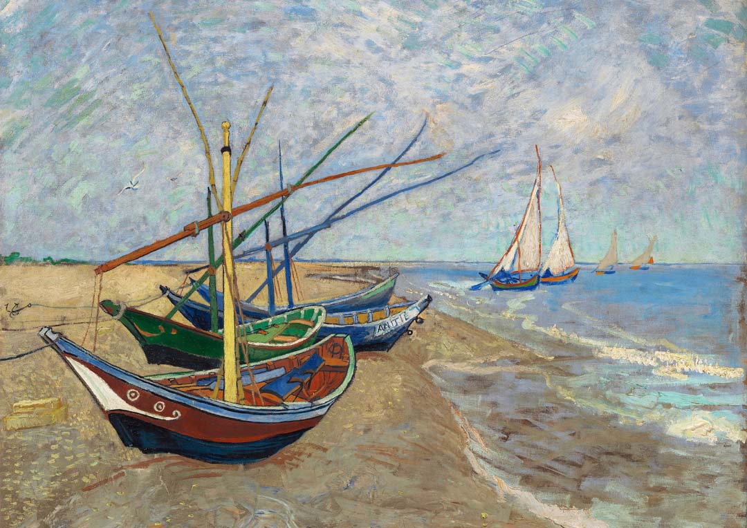 Fishing Boats on the Beach at Saintes-Maries by Van Gogh