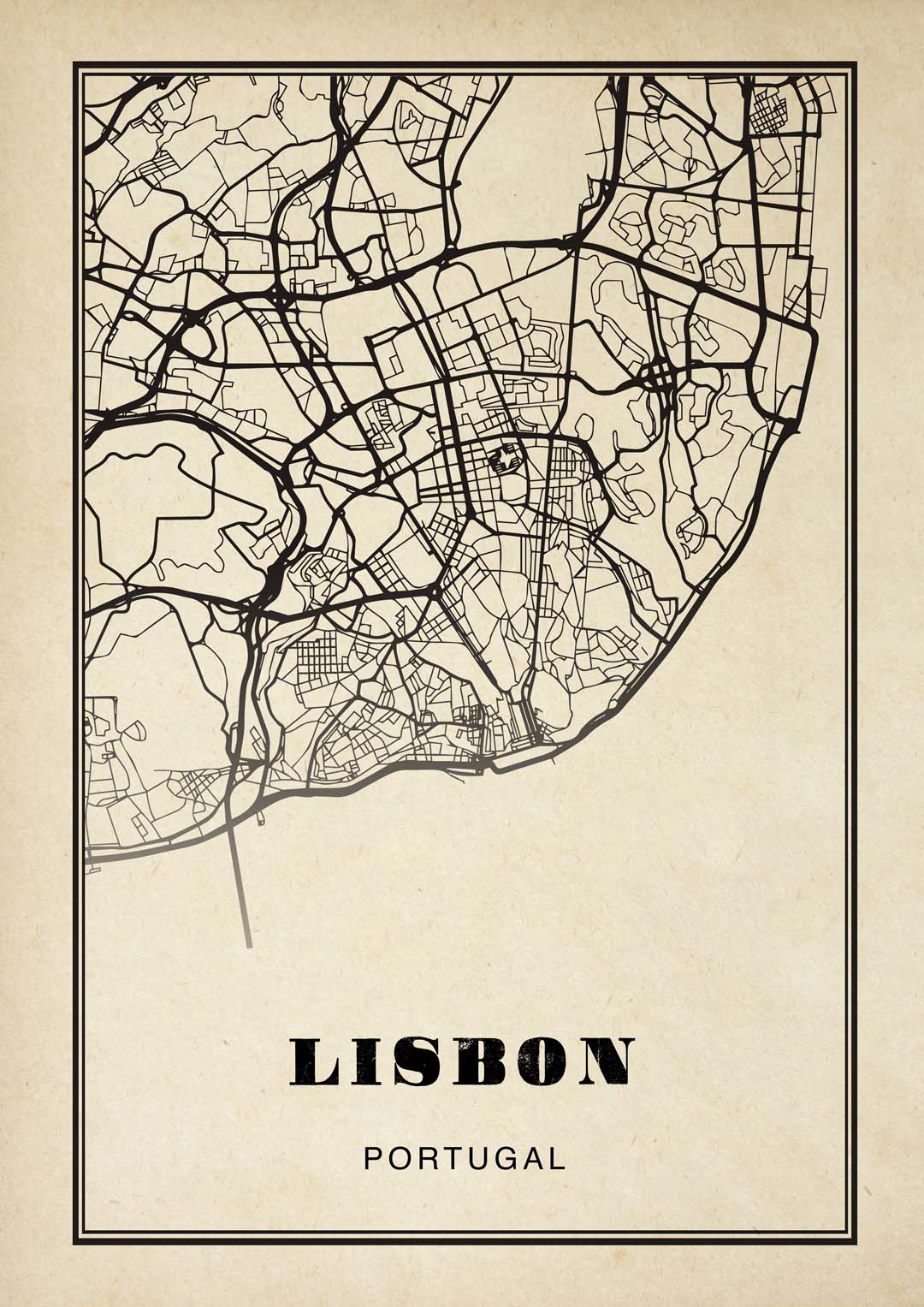 Lissabon Stadtplan Sepia Poster