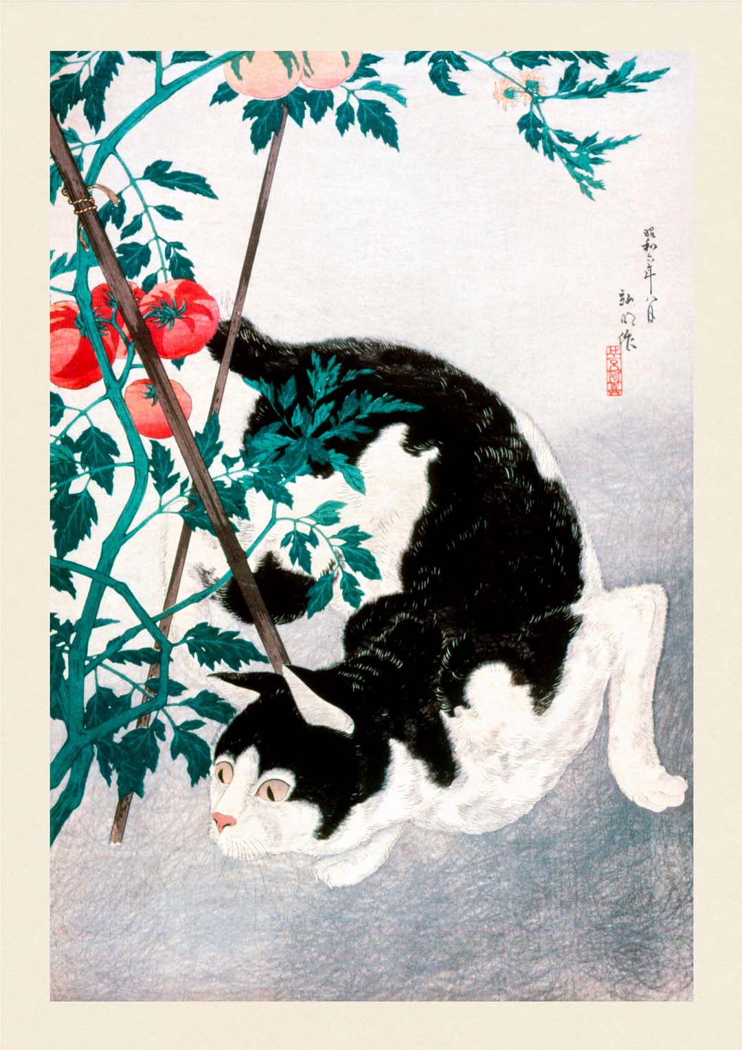 Cat with Tomato by Takahashi Shōtei