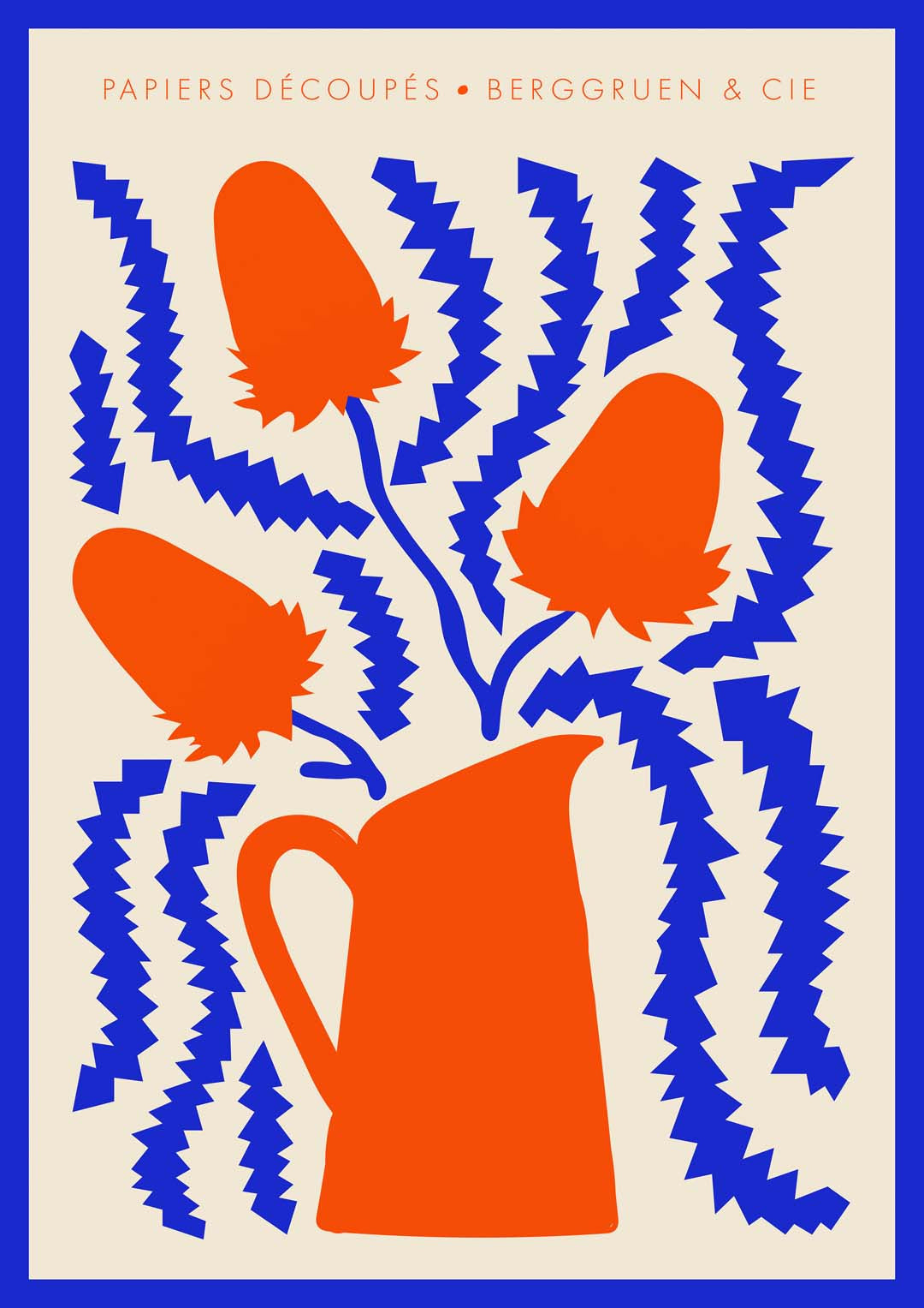 Jug Flowers Blue and Orange Papiers Découpés Art Exhibition