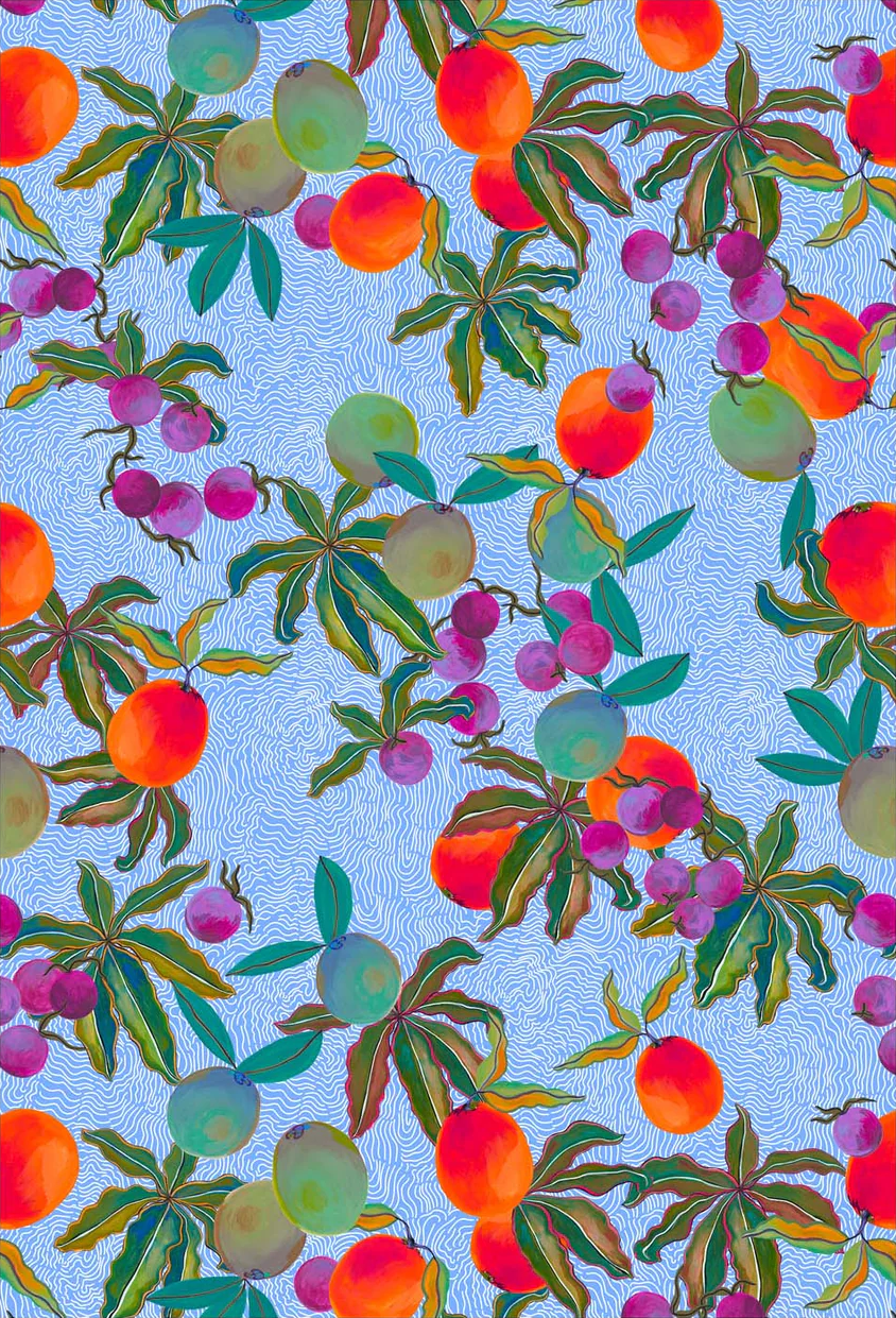 Exotic Fruits Wavy Lines Pattern by MARYLENE MADOU