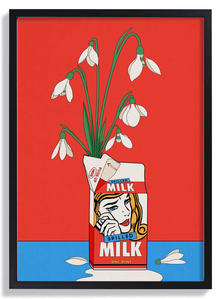 Snowdrops in Spilled Milk Carton Retro Illustration by Retrodrome