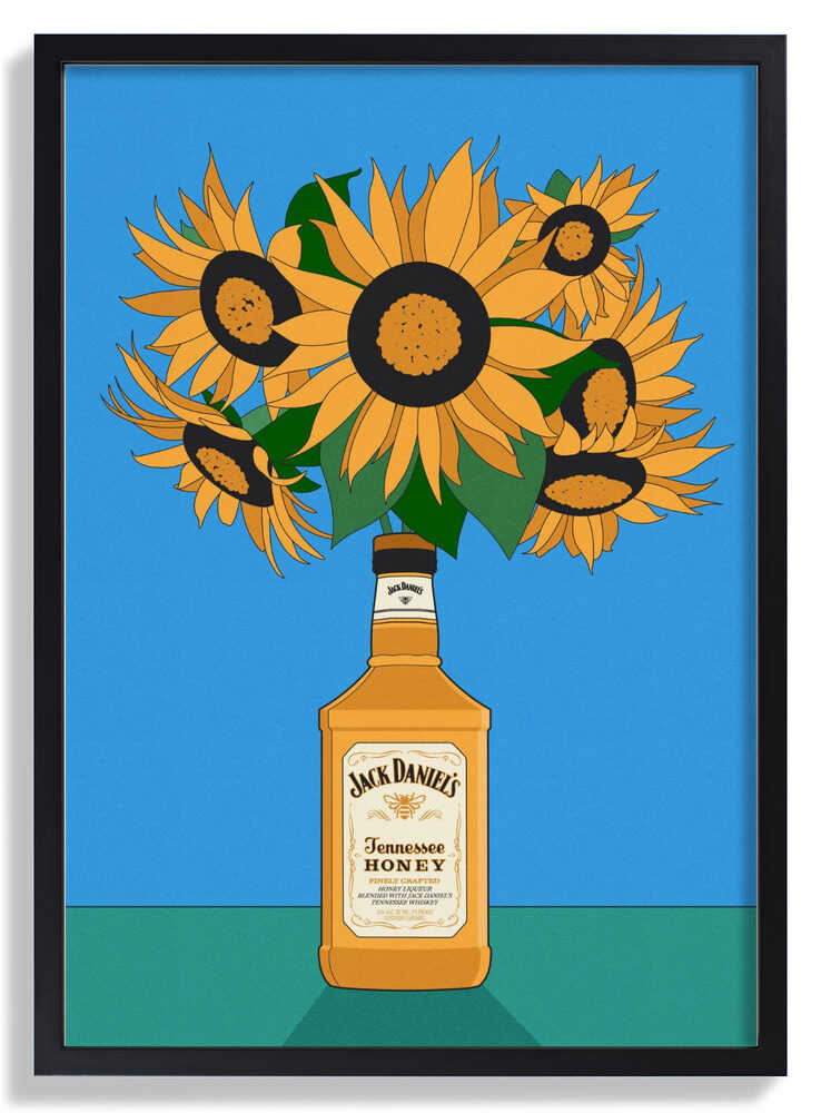 Sunflowers in Honey Whiskey Retro Illustration by Retrodrome