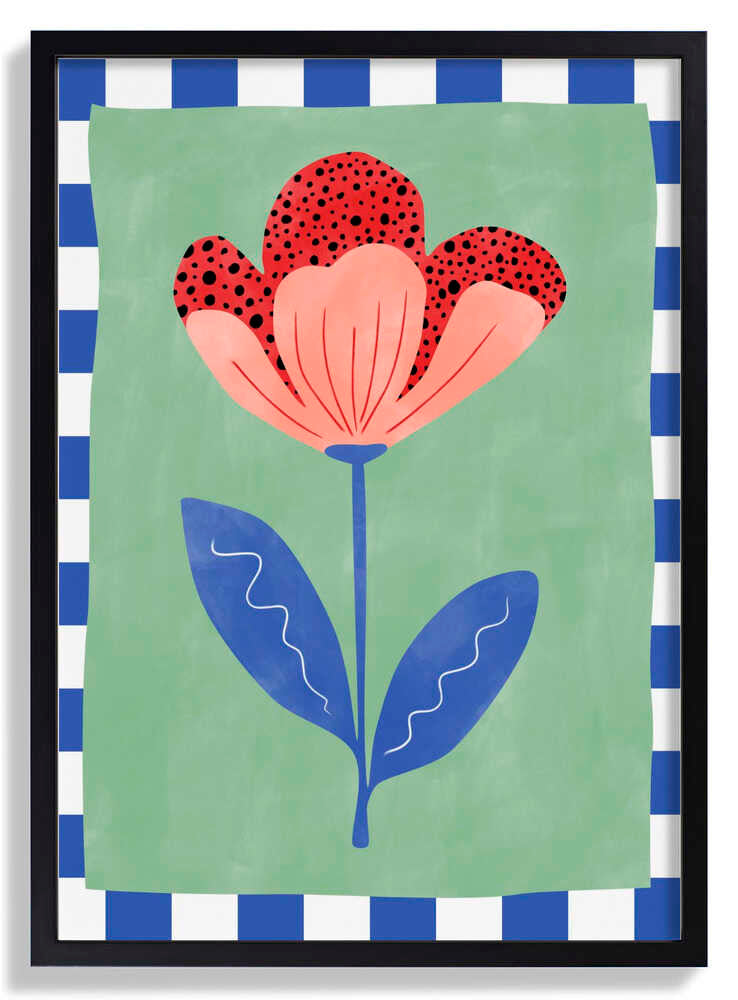 Stilisierte Blume mit roten Blütenblättern und schwarzen Punkten von Elena Ristova