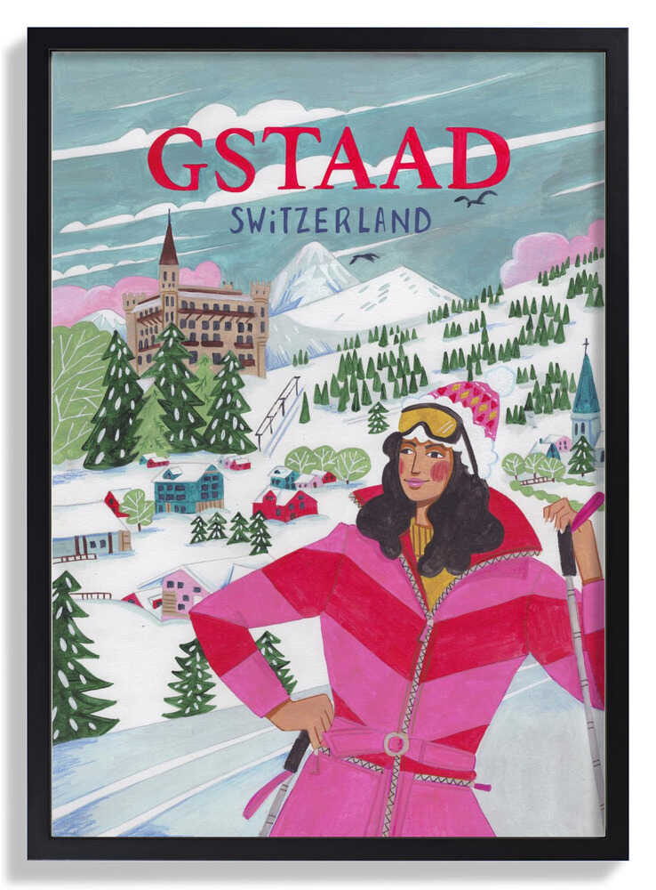 Reiseplakat Frau in Gstaad, Schweiz von Caroline Bonne Müller