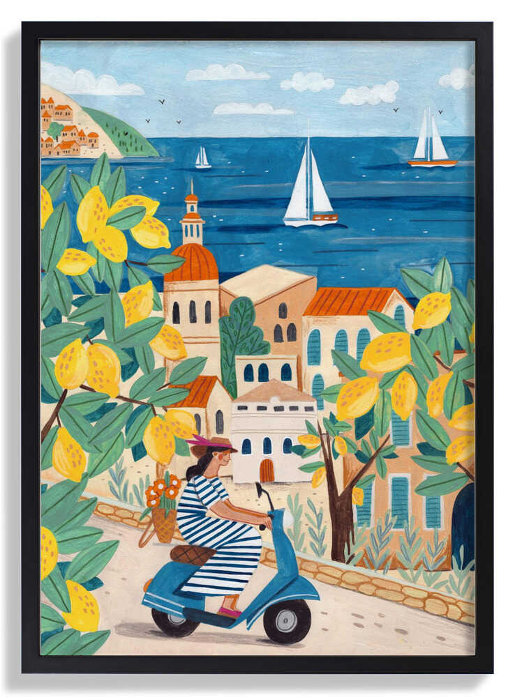 Reiseplakat Frau an der Amalfiküste, Italien von Caroline Bonne Müller