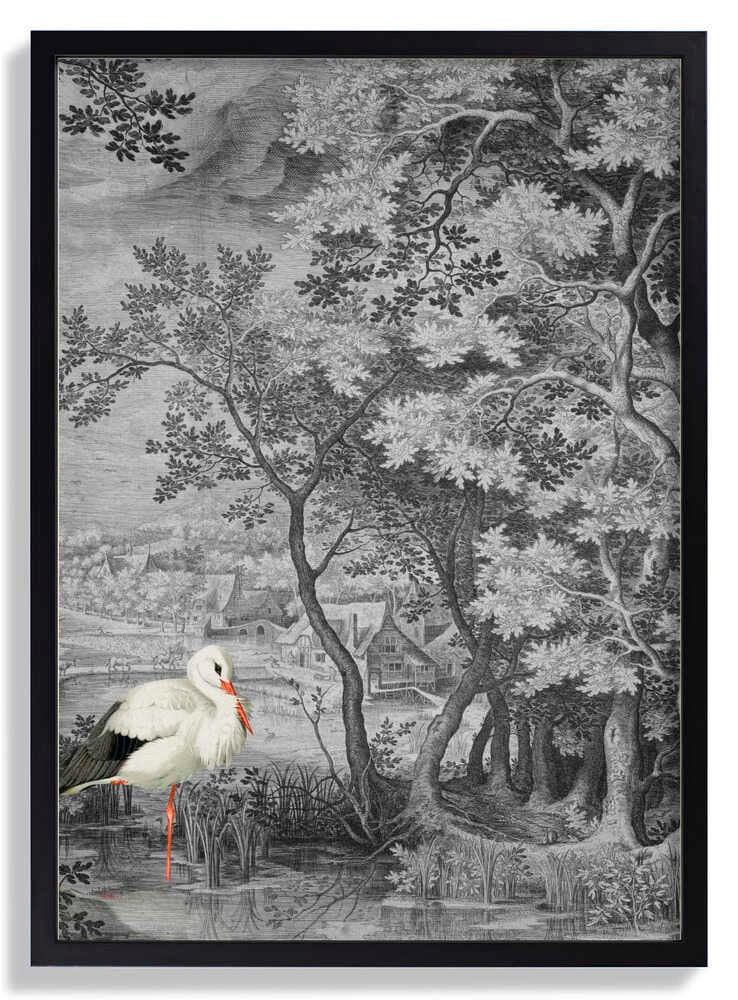 Vintage-Landschaft mit Storch von Marja van den Hurk