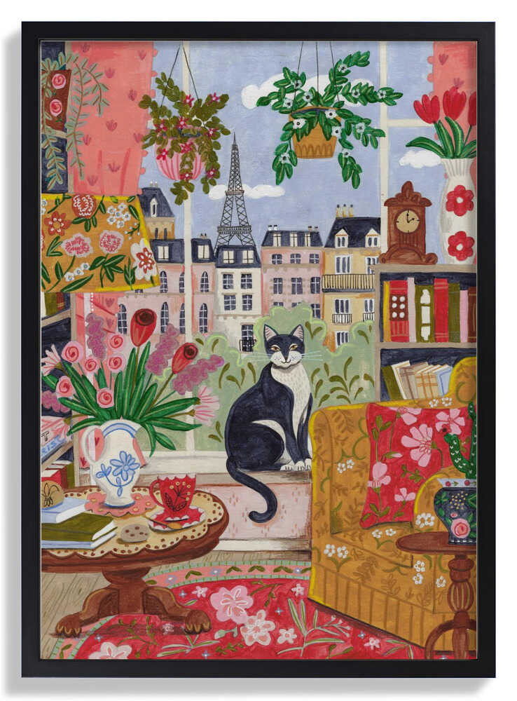 Cat in front of window in Paris bright colours by Caroline Bonne Müller