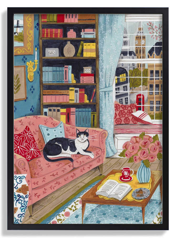 Katze auf Sofa in London Pastellfarben von Caroline Bonne Müller