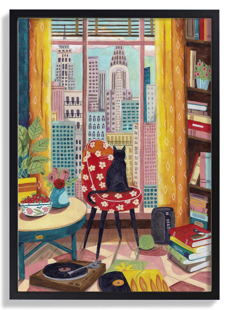 Cat in front of window in New York bright colours by Caroline Bonne Müller