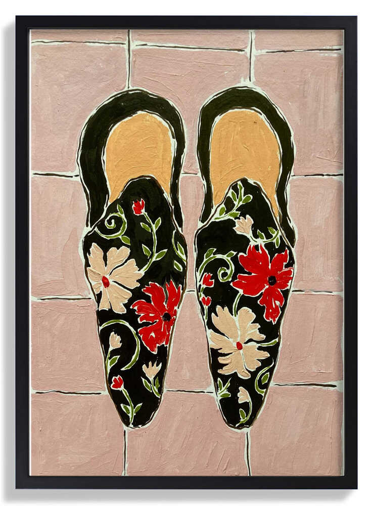 Black Shoes On Pink Tiles by Rushati Chowdhury