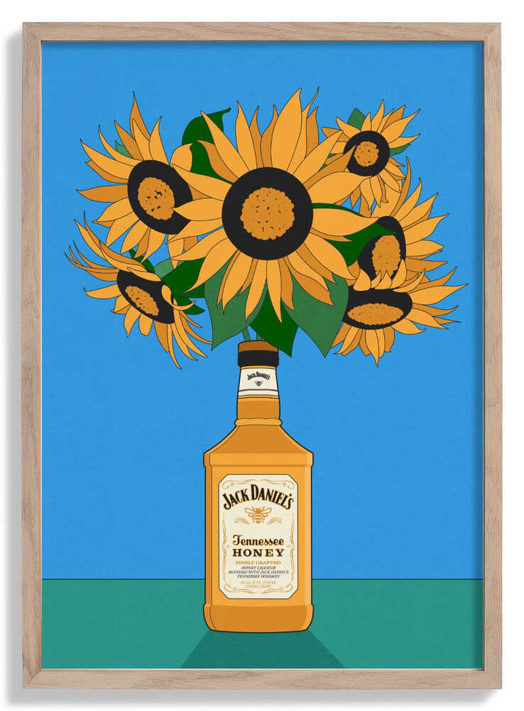 Sunflowers in Honey Whiskey Retro Illustration by Retrodrome