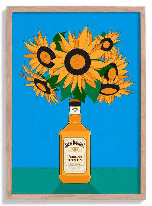 Sunflowers in Honey Whiskey Retro Illustration by Retrodrome