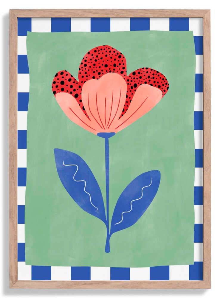 Stilisierte Blume mit roten Blütenblättern und schwarzen Punkten von Elena Ristova
