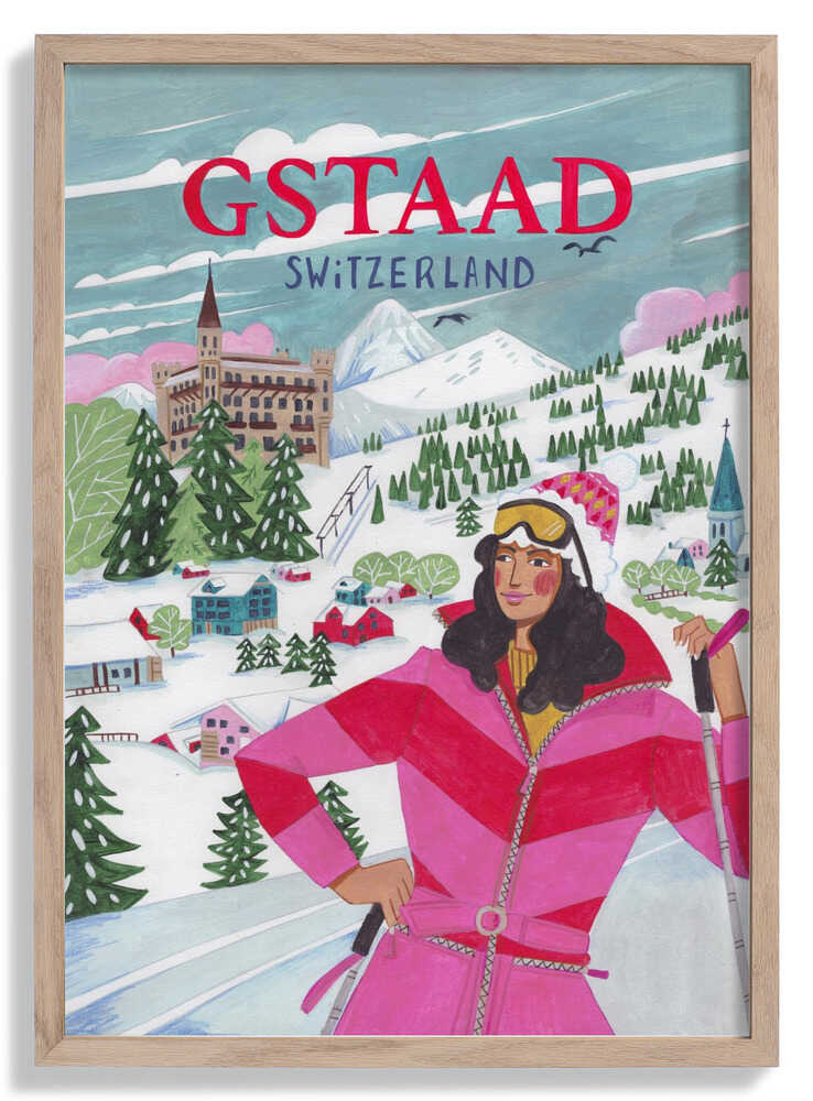 Reiseplakat Frau in Gstaad, Schweiz von Caroline Bonne Müller