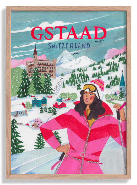 Reiseplakat Frau in Gstaad, Schweiz von Caroline Bonne Müller