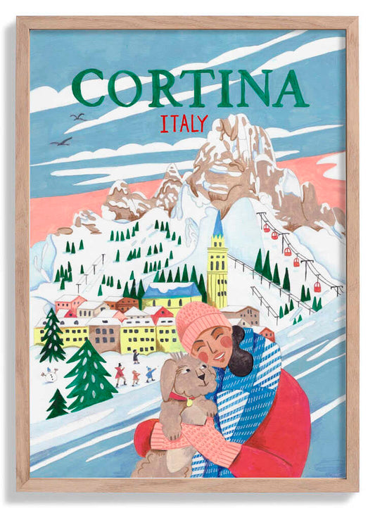 Reiseplakat Frau in Cortina, Italien von Caroline Bonne Müller