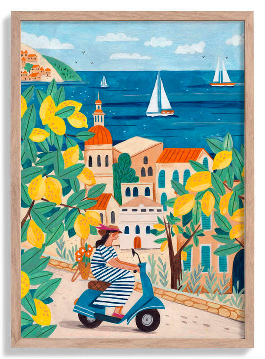 Reiseplakat Frau an der Amalfiküste, Italien von Caroline Bonne Müller